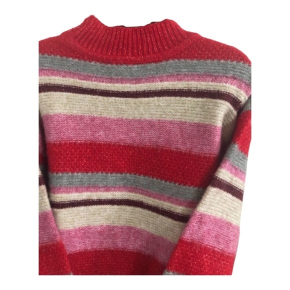 Jessica Simpson pink multi‎ striped fuzzy high crewneck sweater size small new - Picture 14 of 15